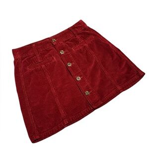 American Eagle Outfitters Red Corduroy Button Front Skirt Small Fall Fashion AE